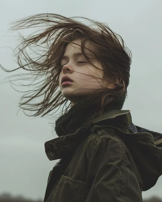 Vrouw in de wind — kracht en loslaten